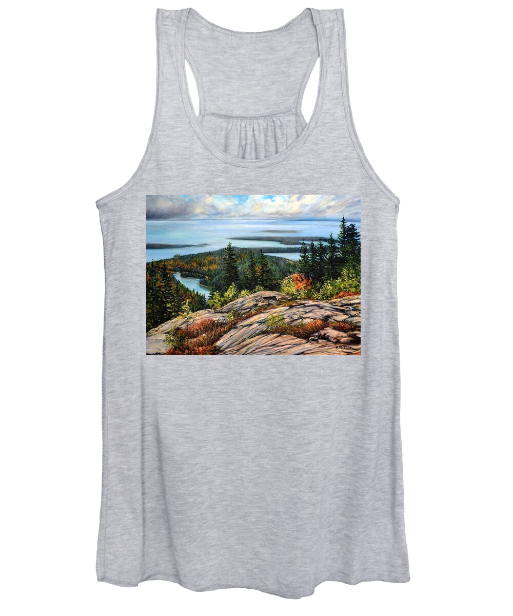 Cadillac Mountain Women's Tank Top featuring the painting Cadillac Mountain, Acadia National Park by Eileen Patten Oliver