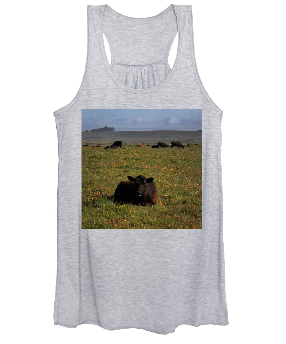 Calf Women's Tank Top featuring the photograph Calf on Poppies by Lars Mikkelsen