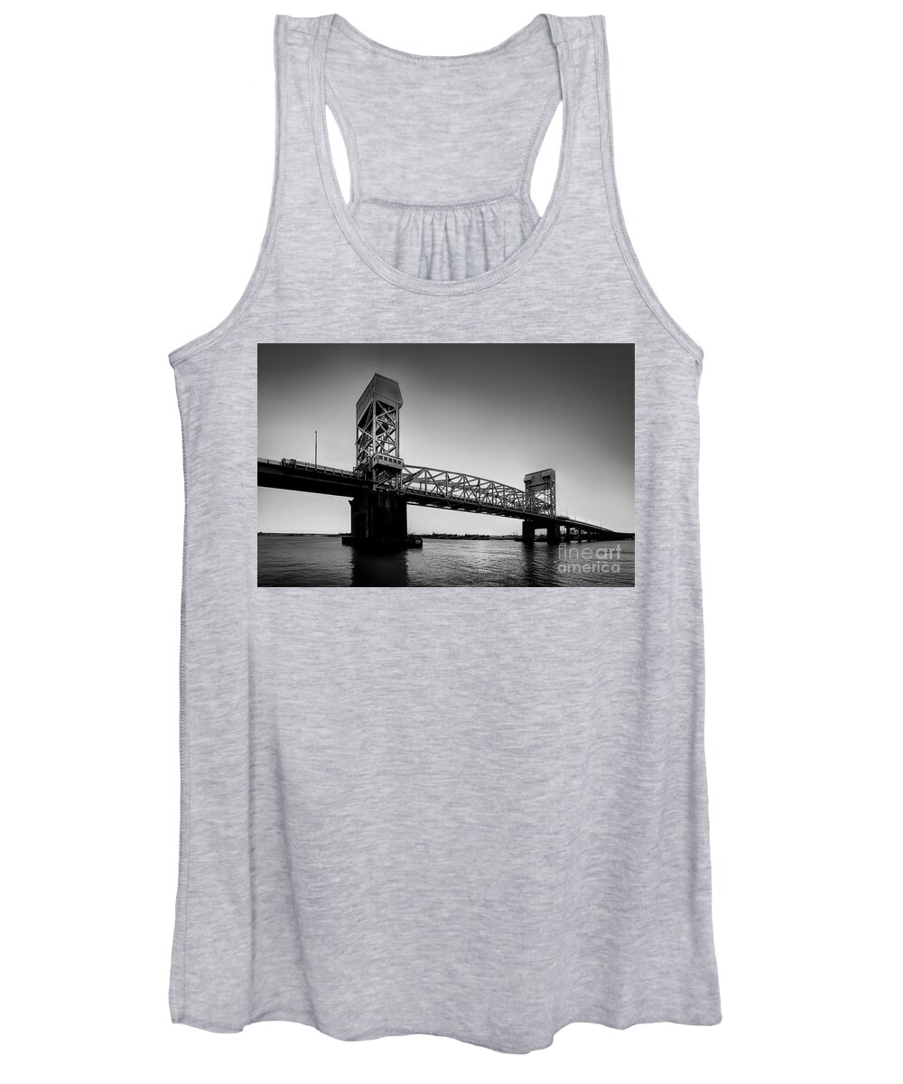 Bridge Women's Tank Top featuring the photograph Cape Fear Memorial Bridge in Black and White by Shelia Hunt
