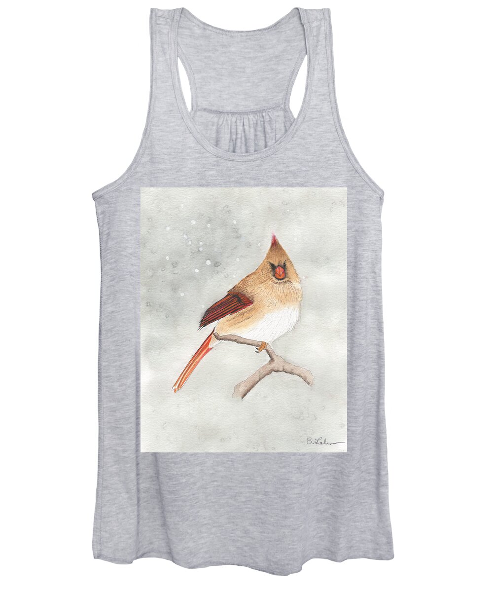Cardinal Female Women's Tank Top featuring the painting Cardinal Female by Bob Labno