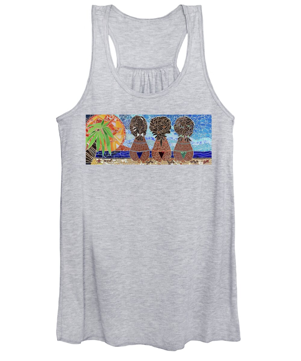 Caribbean Women's Tank Top featuring the mixed media Caribbean Sunset mosaic by Adriana Zoon