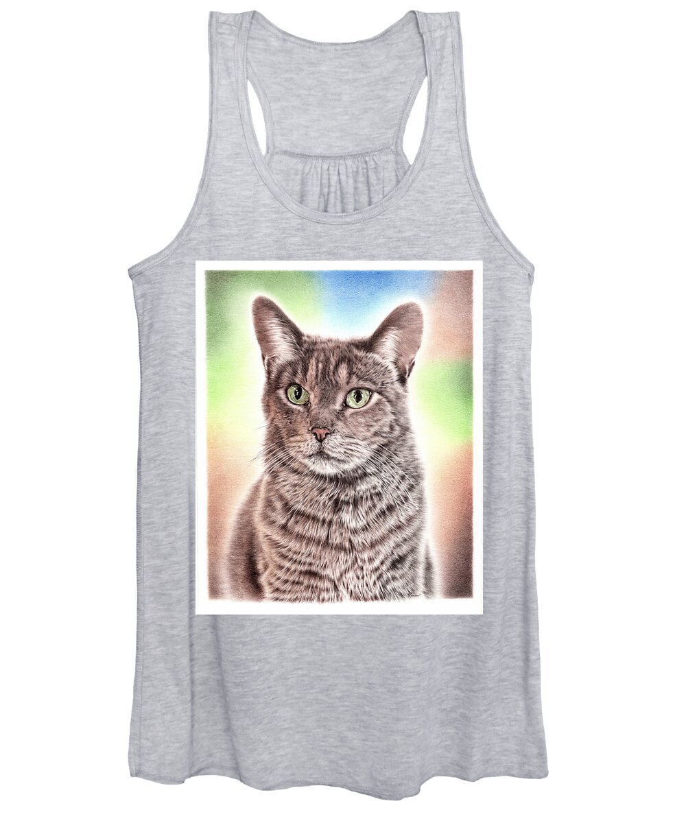 Cat Women's Tank Top featuring the drawing Cat by Casey 'Remrov' Vormer