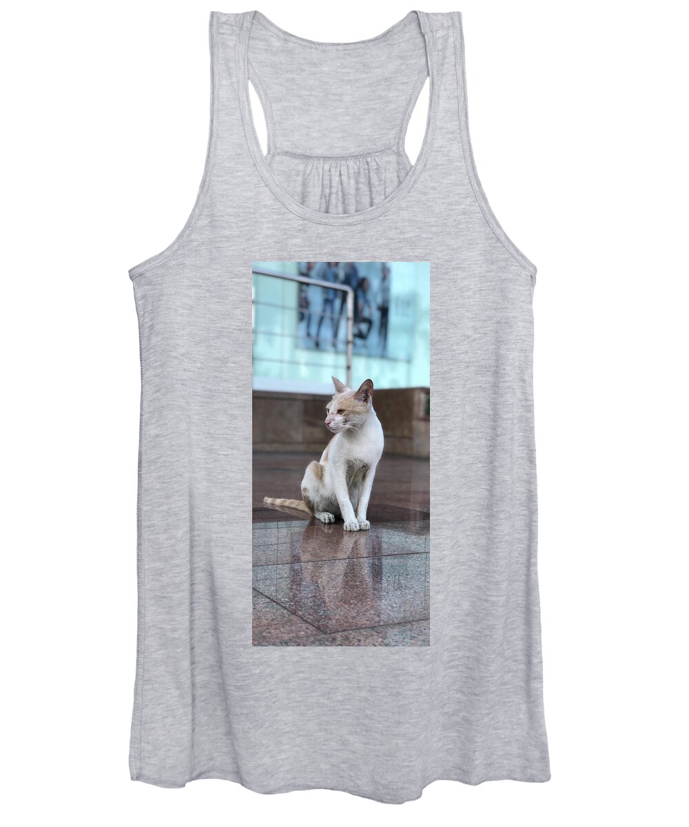 Wallpaper Women's Tank Top featuring the photograph Cat Sitting On Marble Floor by Prashant Dalal