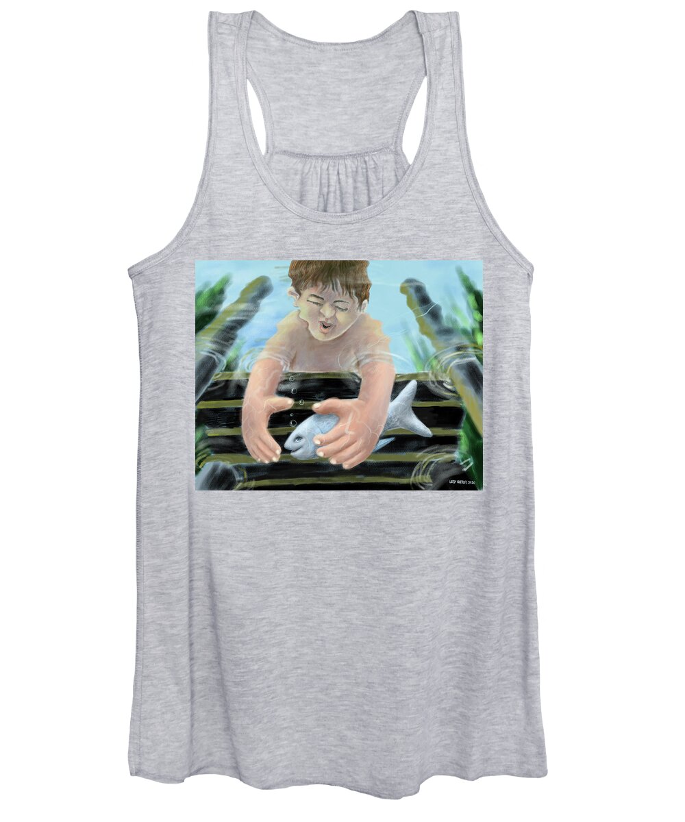 Boy Women's Tank Top featuring the digital art Catch And Release by Larry Whitler