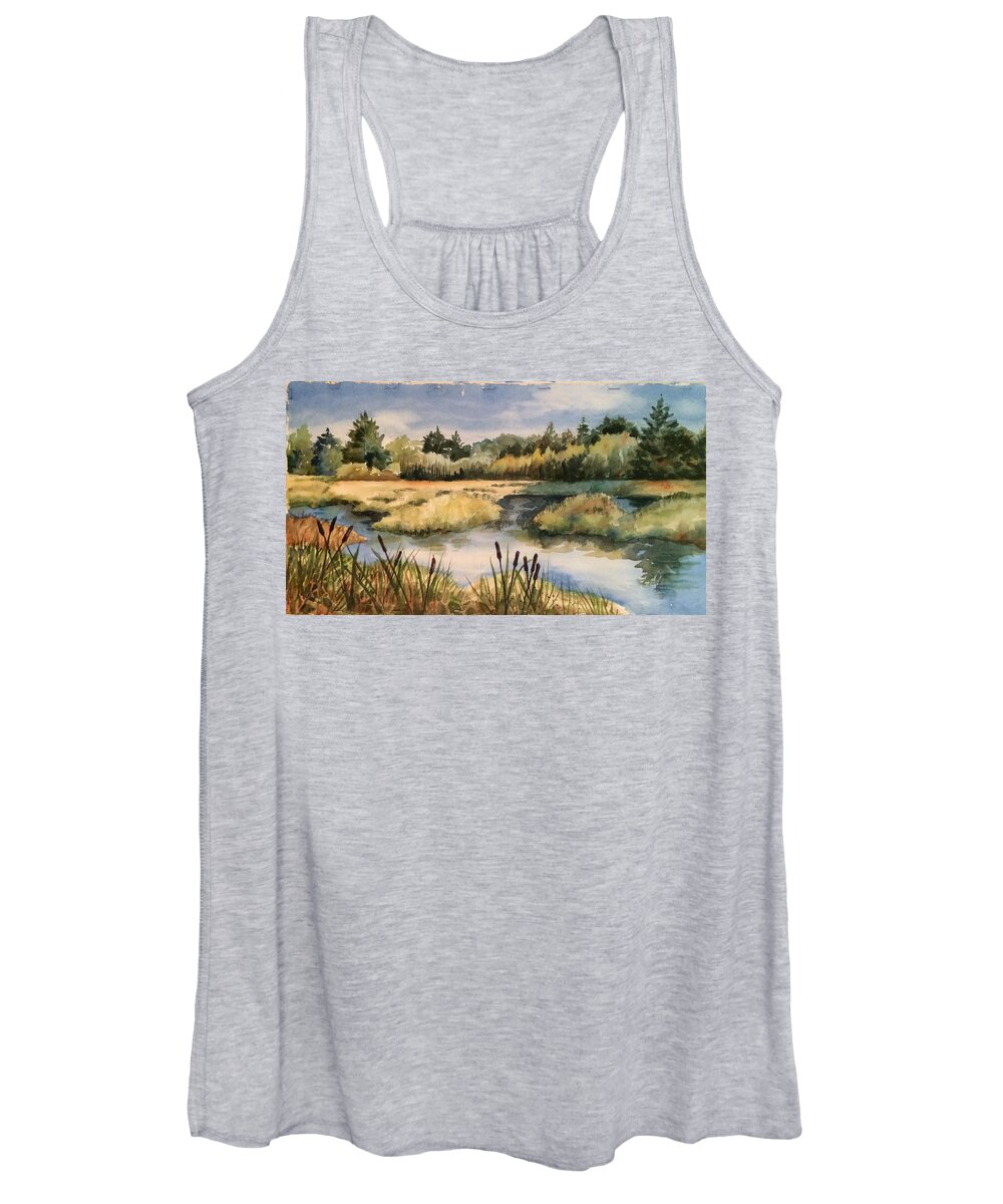 Cattail Women's Tank Top featuring the painting Cattail Heaven by Barbara Parisien