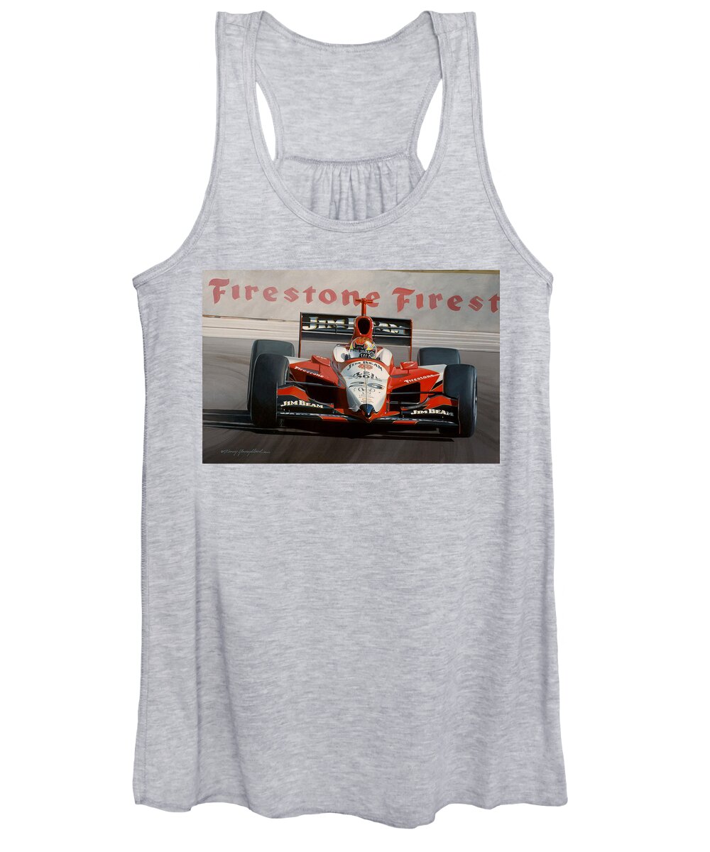 Drag Racing Nhra Top Fuel Funny Car John Force Kenny Youngblood Nitro Champion March Meet Images Image Race Track Fuel Indy Car Dan Weldon Champ Nnostalgia Women's Tank Top featuring the painting Champs Champ by Kenny Youngblood