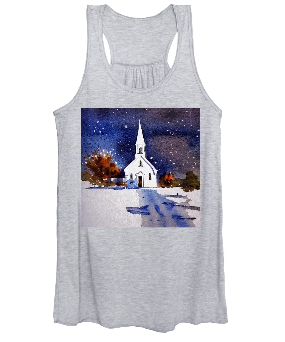 Chapel Women's Tank Top featuring the painting Chapel on a Winter's Morn, New Jersey by Christopher Lotito
