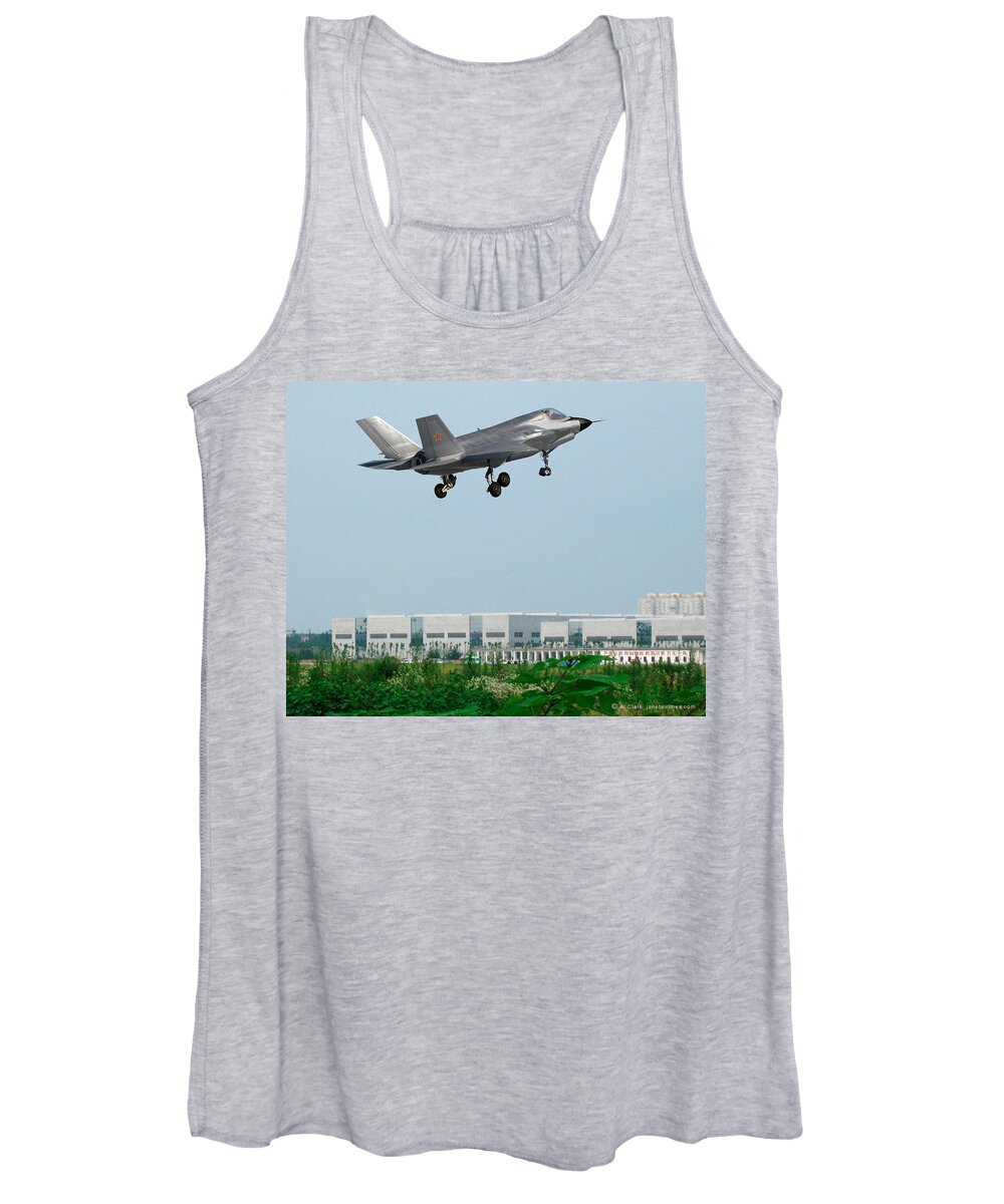 Chengdu Women's Tank Top featuring the digital art Chengdu J-224 Dark Dragon by Custom Aviation Art