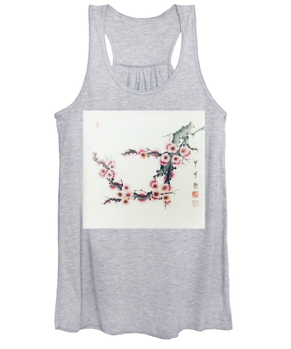 Cherry Women's Tank Top featuring the painting Cherry Blossoms by Shady Lane Studios-Karen Howard