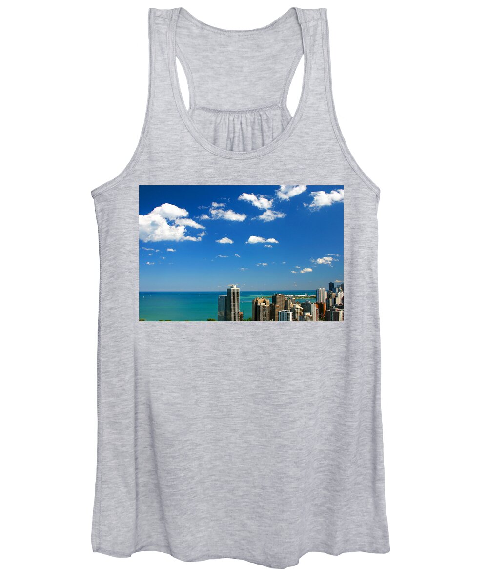 Chicago Skyline Women's Tank Top featuring the photograph Chicago Skyline Big Sky Lake by Patrick Malon