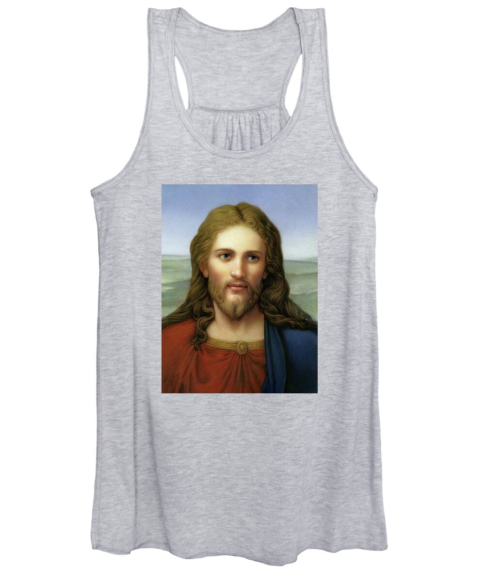 Christian Art Women's Tank Top featuring the painting Christ in Red and Blue by Kurt Wenner
