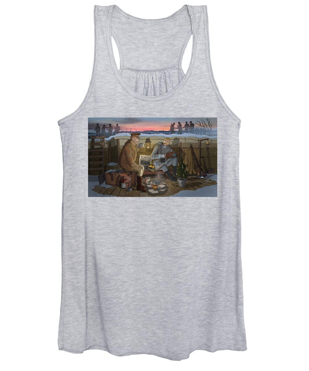 Christmas Women's Tank Top featuring the digital art Christmas Truce of 1914 by Emerson Design
