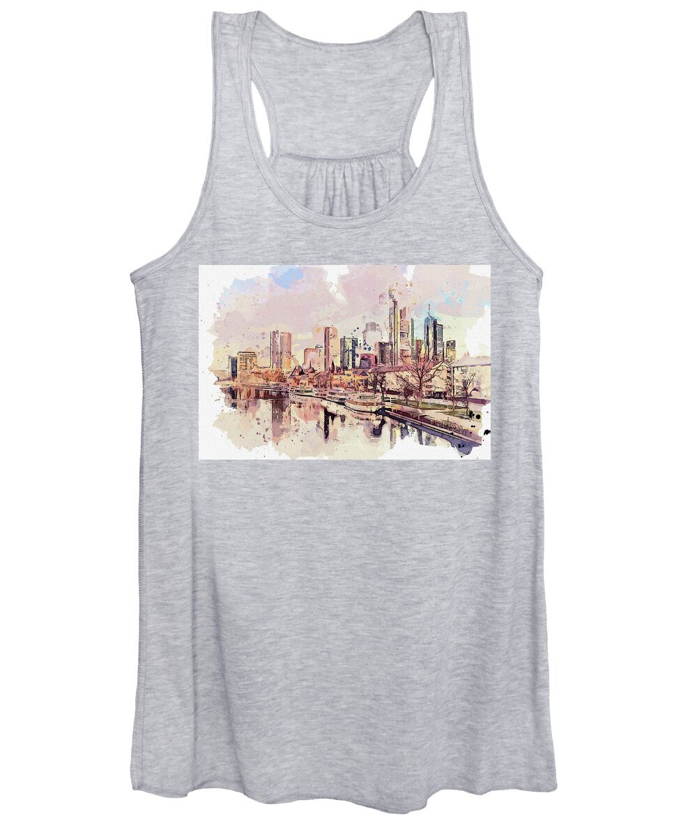 Altstadt Women's Tank Top featuring the painting City Skyline of Frankfurt 2 in watercolor ca 2021 by Ahmet Asar by Celestial Images