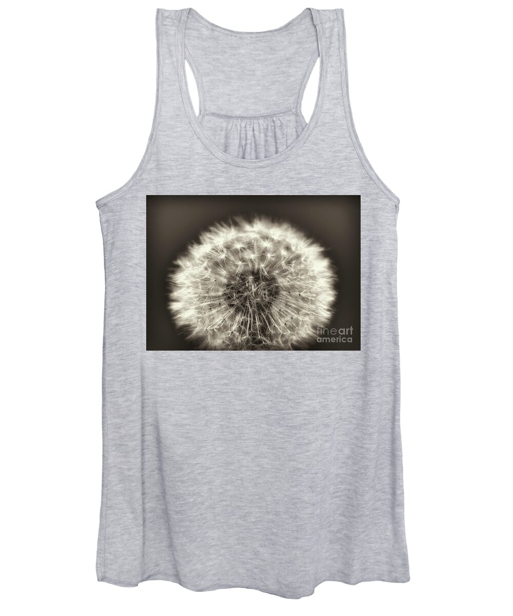 Dandelion Head Women's Tank Top featuring the photograph Close up of a Dandelion head No. 2 B and W by Phill Thornton