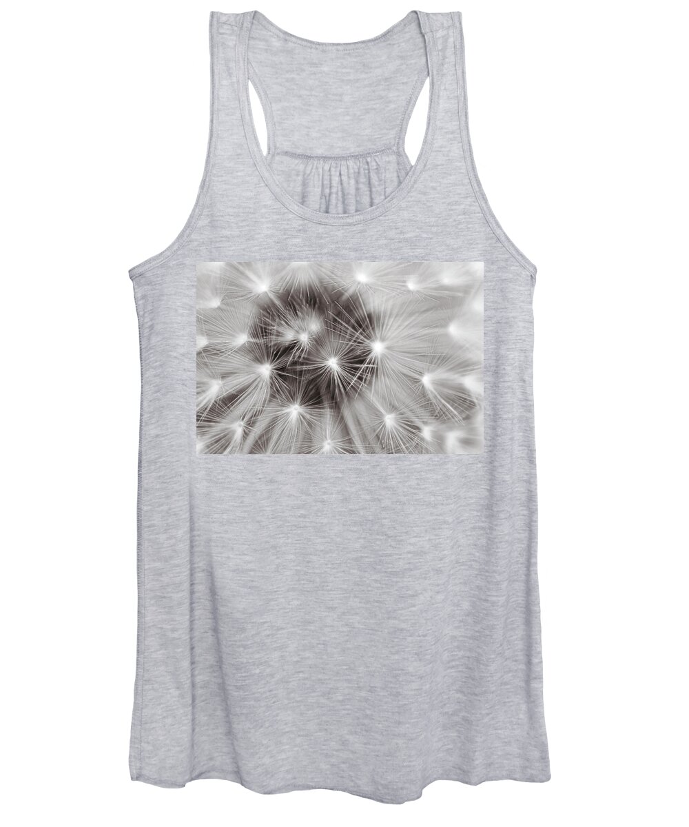 Dandelion Women's Tank Top featuring the photograph Close up of the black and white dandelion clock by Severija Kirilovaite