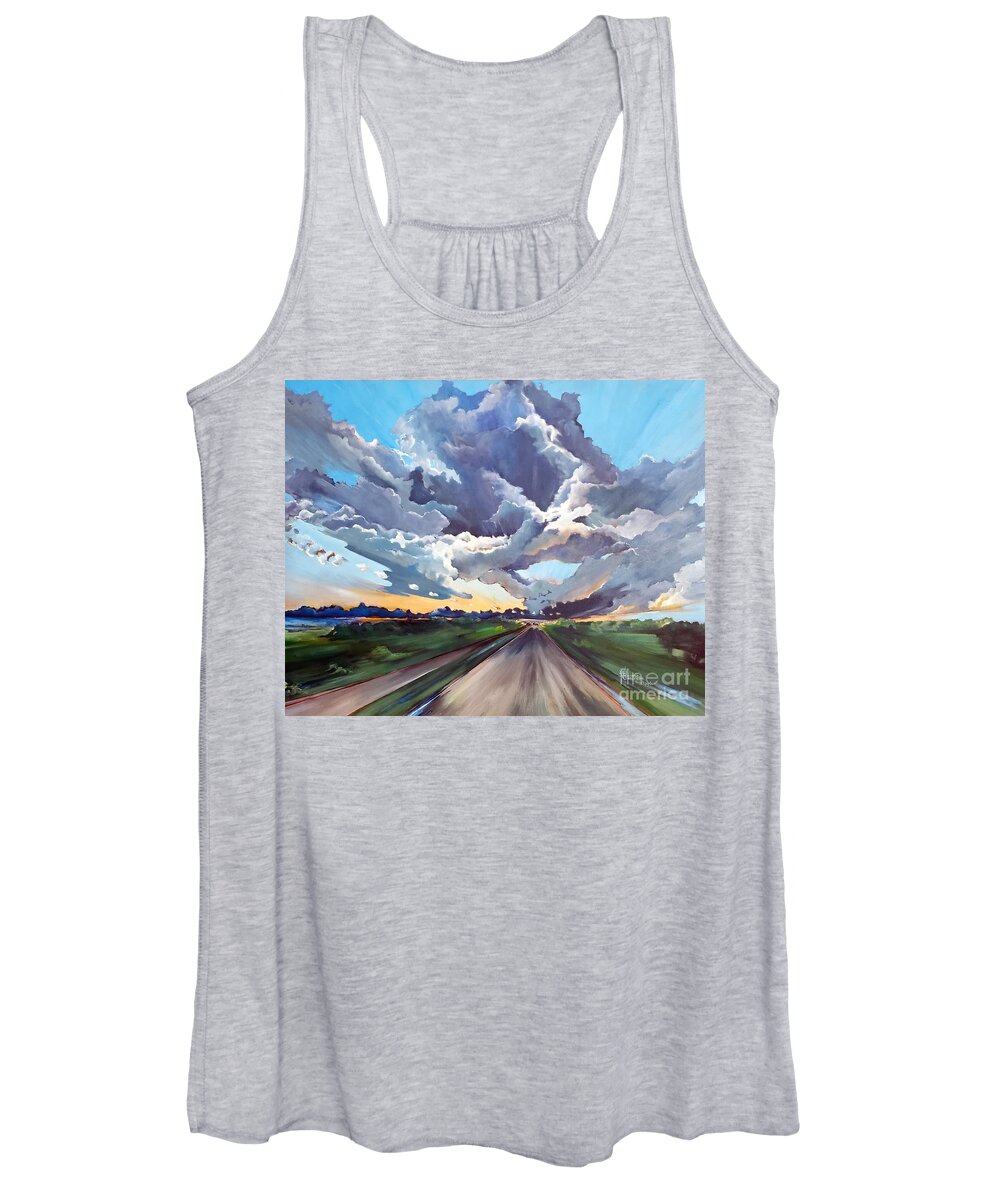 Highway Women's Tank Top featuring the painting Cloud Dragons over the Interstate by Merana Cadorette