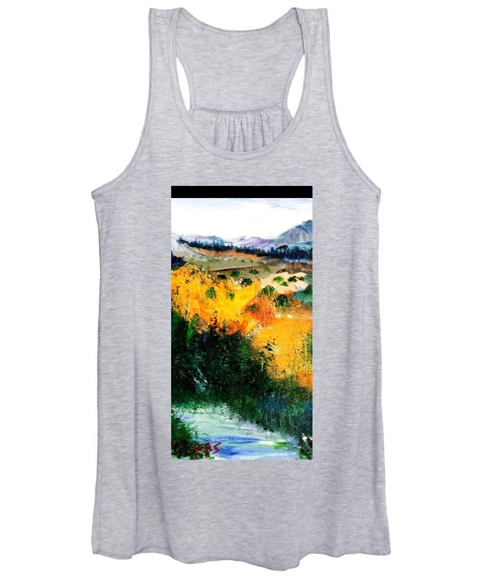 Landscape Women's Tank Top featuring the painting Colorado Artist on a train by Julie TuckerDemps