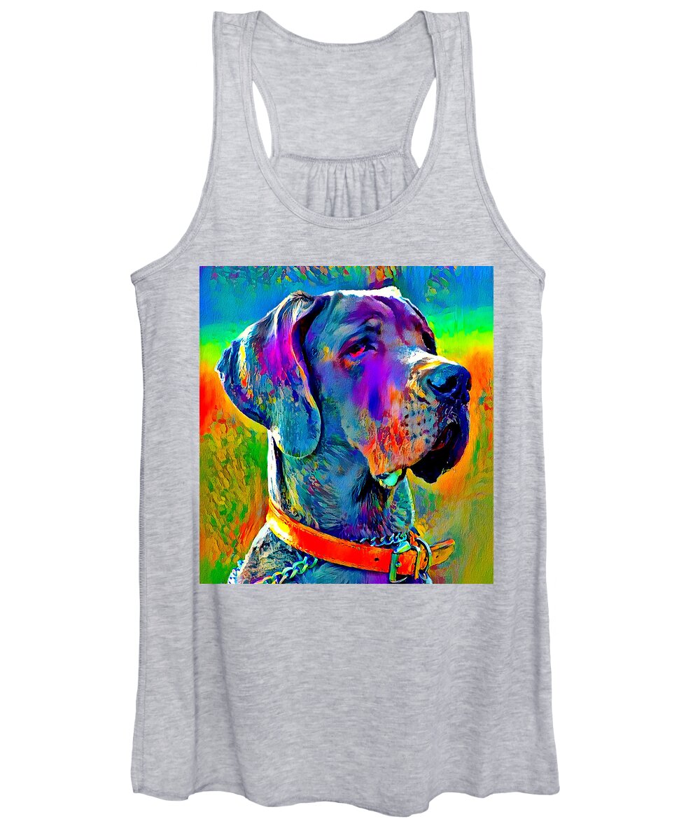 Great Dane Women's Tank Top featuring the digital art Colorful Great Dane portrait - digital painting by Nicko Prints