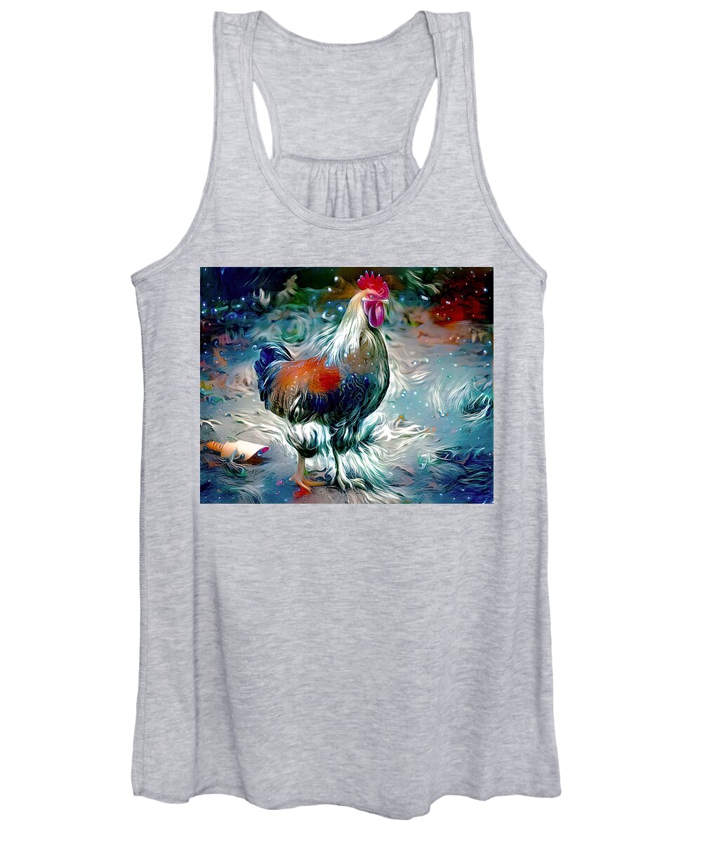 Rooster Women's Tank Top featuring the mixed media Colorful Rooster Art by Debra Kewley