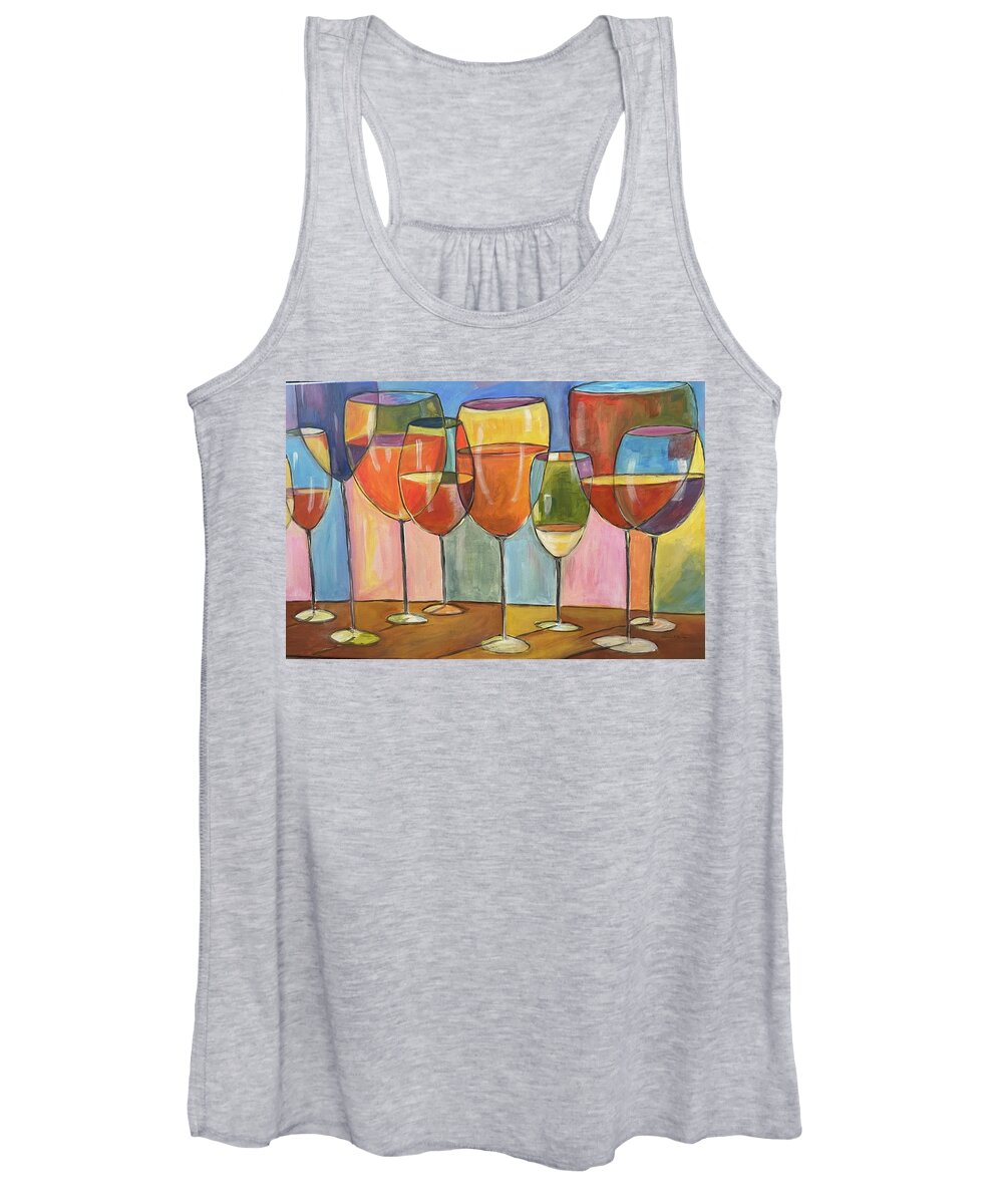 Color Women's Tank Top featuring the painting Colorful Wine Glasses by Denice Palanuk Wilson
