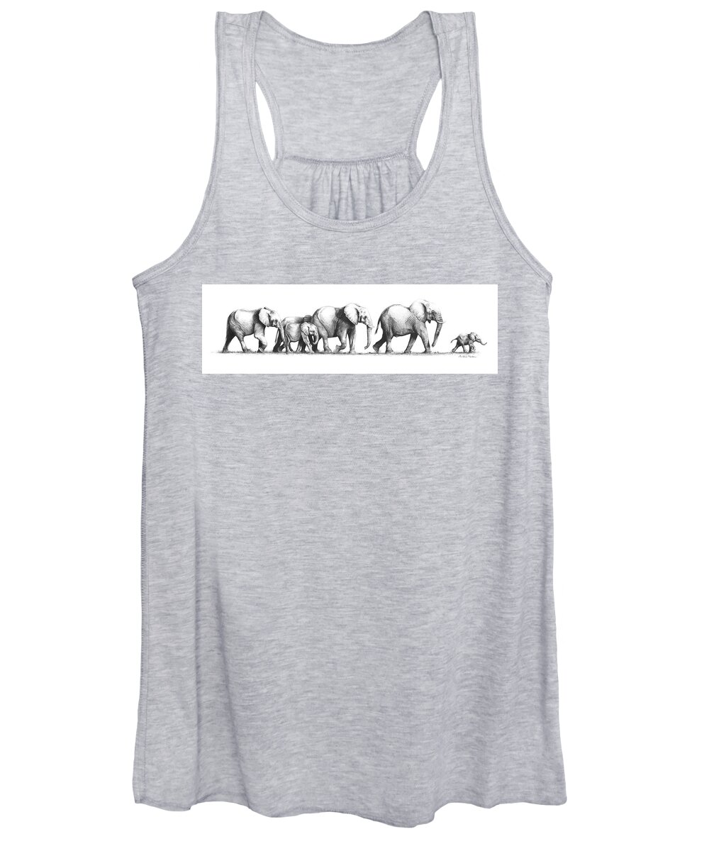 Elephants Women's Tank Top featuring the drawing Come on, Keep up by Paul Dene Marlor