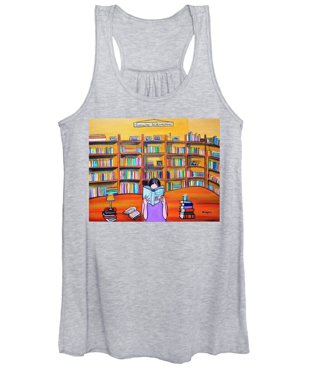 Booklovers Women's Tank Top featuring the painting Commissioned art for a book lover by Manjiri Kanvinde