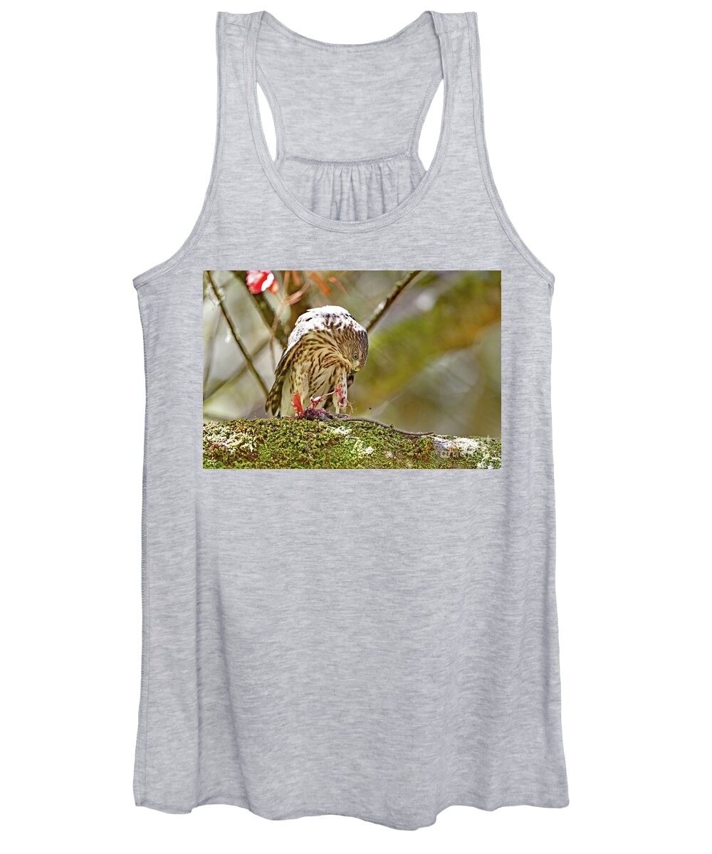 Cooper's Hawk Women's Tank Top featuring the photograph Cooper's Hawk Devouring Large Rodent by Amazing Action Photo Video
