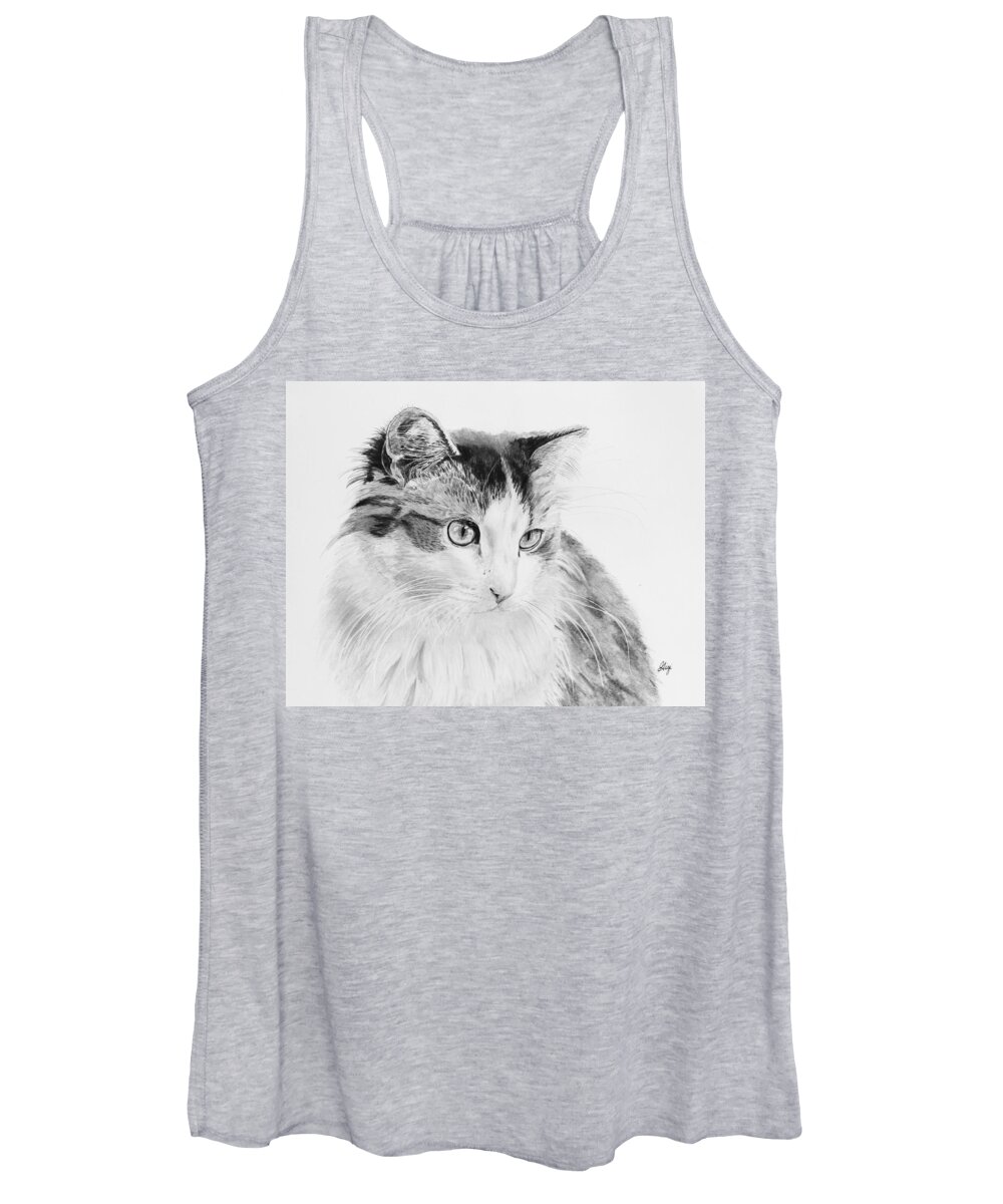 Cat Women's Tank Top featuring the drawing Cordova by Gigi Dequanne