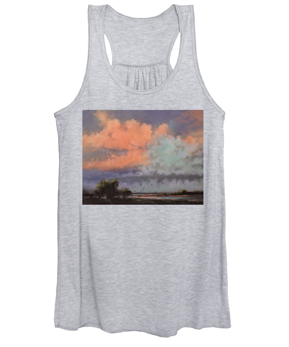 Clouds Women's Tank Top featuring the painting Cotton Candy Clouds by Tom Shropshire
