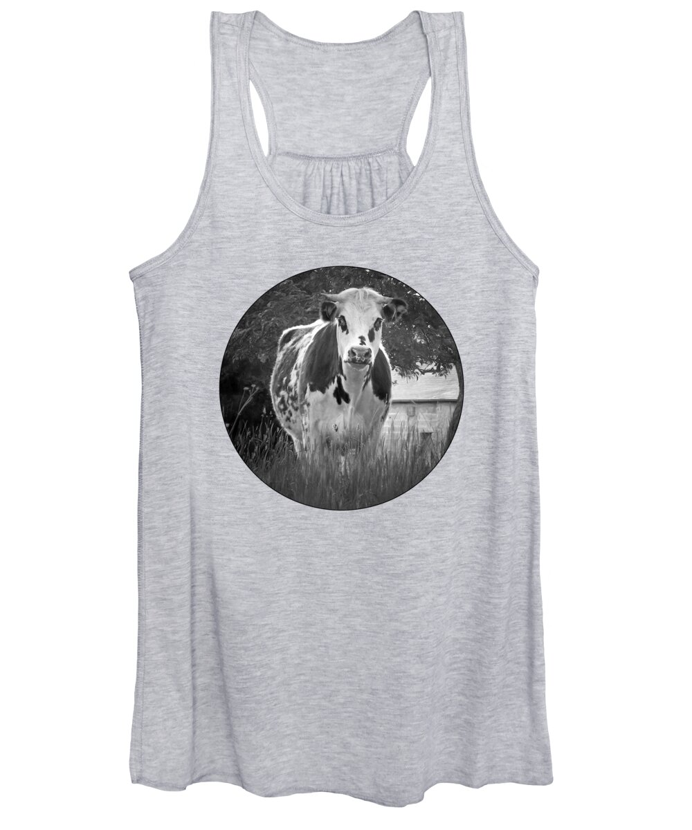 Farm Animals Women's Tank Top featuring the photograph Cow - Normande - BW - Transparent by Nikolyn McDonald