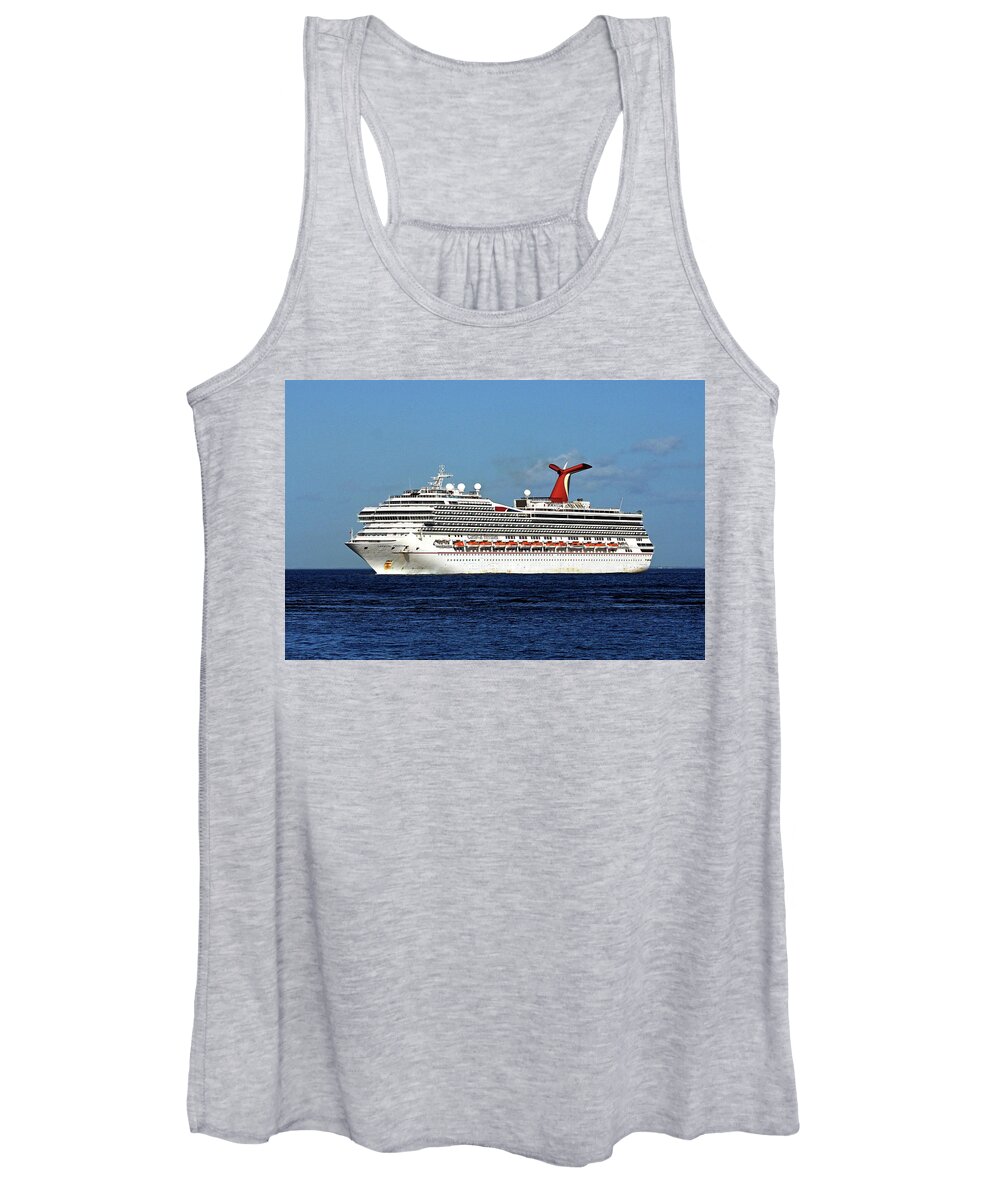 Cruise Women's Tank Top featuring the photograph Cruise Ship Carnival Freedom Approaching Cozumel by Bill Swartwout