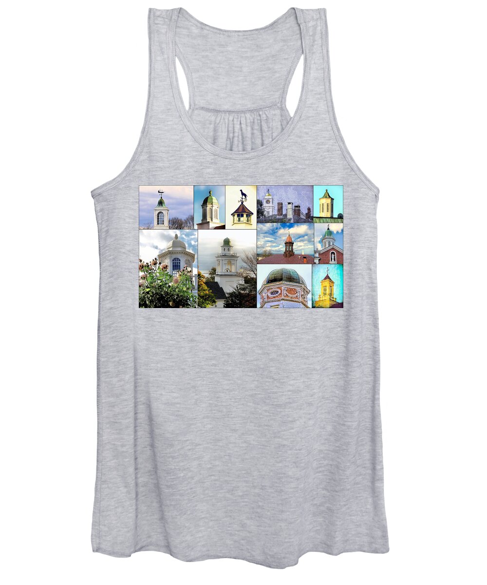 Cupolas Women's Tank Top featuring the photograph Cupolas of Downtown Plymouth by Janice Drew