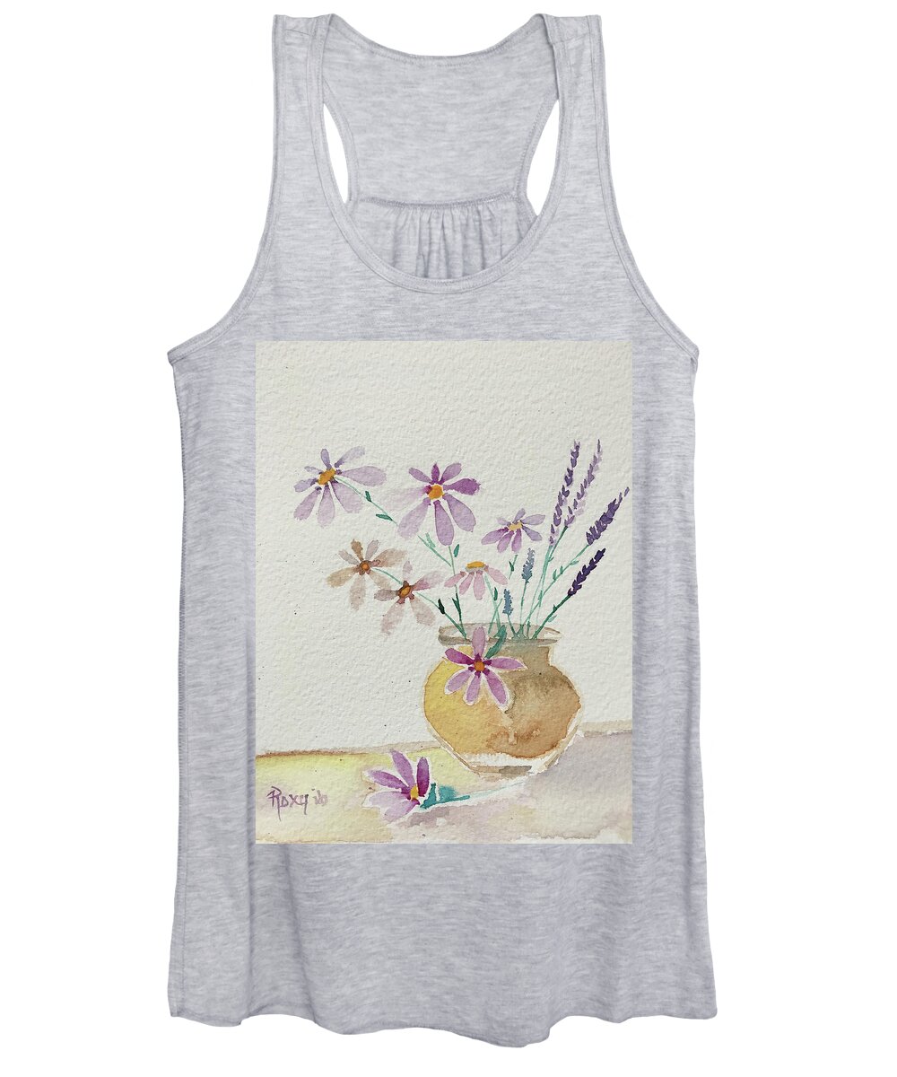 Daisies Women's Tank Top featuring the painting Daisies and Lavender by Roxy Rich