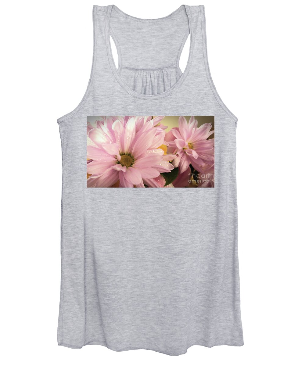 Daisies; Daisy; Flower; Flowers; Pink Flowers; Petals; Pink; Water; Water Drops; Dew; Wet; Horizontal Women's Tank Top featuring the photograph Daisy Bouquet by Tina Uihlein
