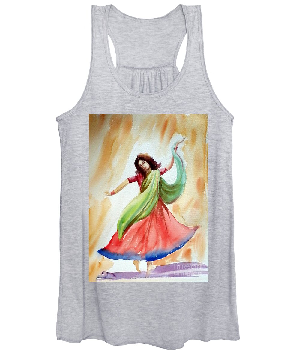 Watercolors Women's Tank Top featuring the painting Dance of abandon by Asha Sudhaker Shenoy