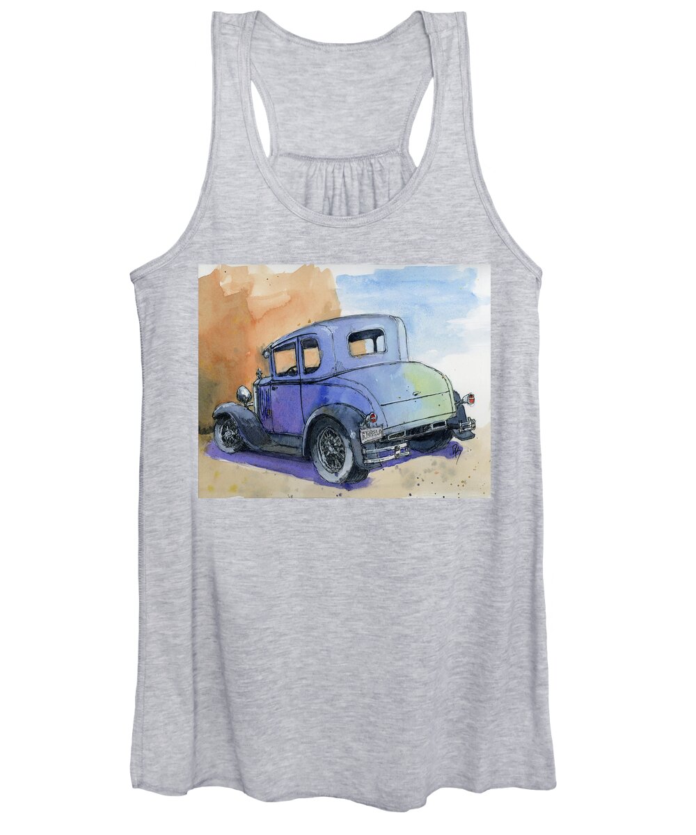 Car Women's Tank Top featuring the mixed media Blue 1930 Model A Ford Coupe Hot Rod by David King Studio