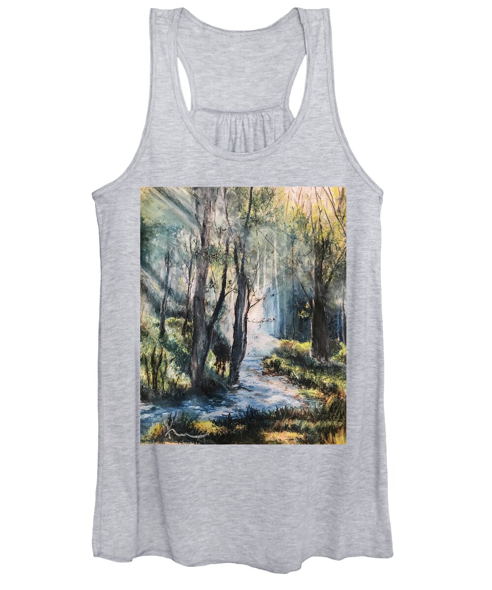 Oil Pastel Women's Tank Top featuring the pastel Forest Glow by Katrina Nixon
