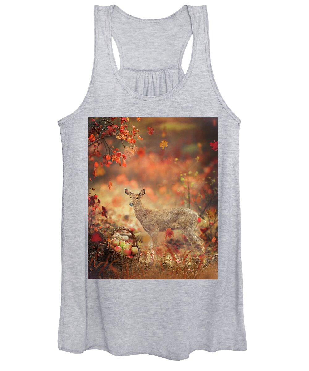 Deer Women's Tank Top featuring the photograph Deer in Apple Orchard by Rebecca Cozart
