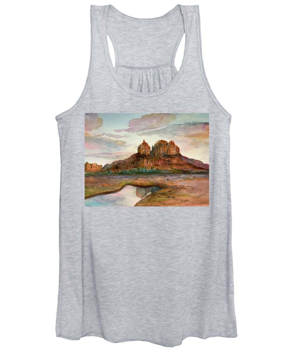 Mountain Women's Tank Top featuring the painting Desert Solitude by Paintings by Florence - Florence Ferrandino