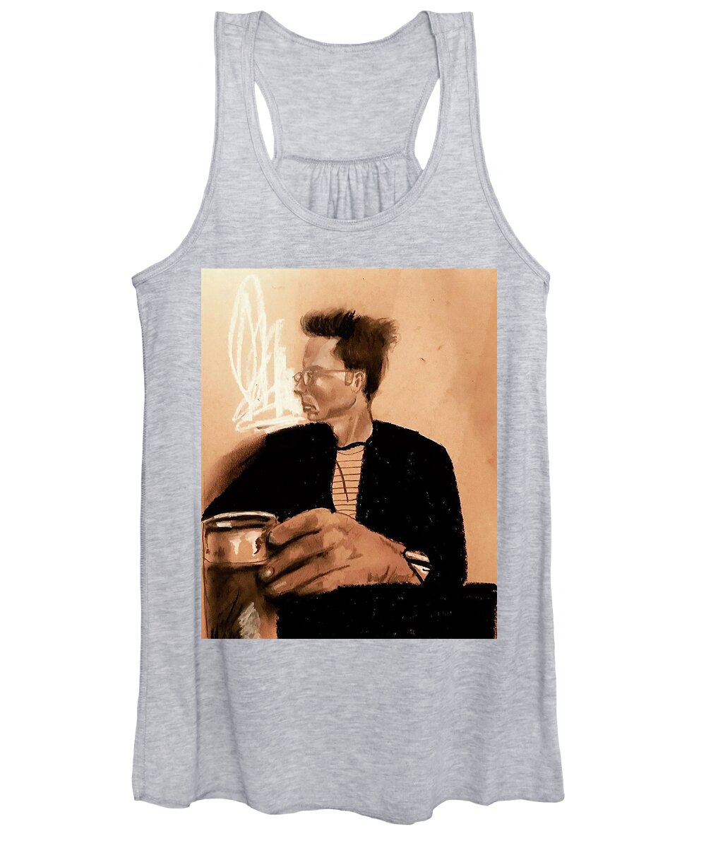 James Dean Women's Tank Top featuring the drawing Distracted Drinking Dean by Drew Eurek