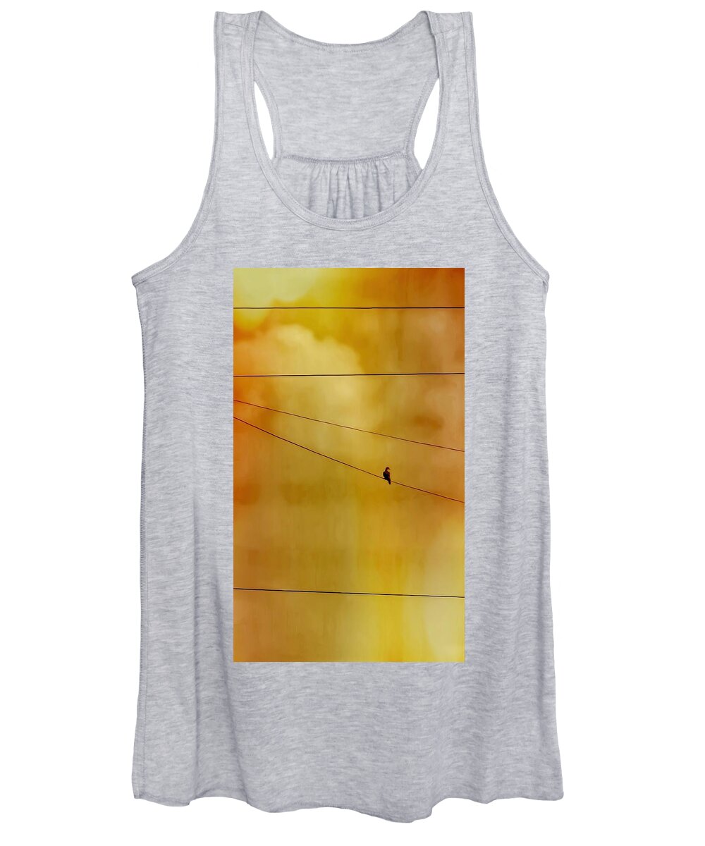 Perching Women's Tank Top featuring the photograph Dove on a Wire - Gold by Judy Kennedy