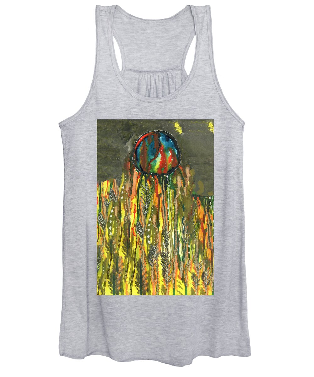 Abstract Women's Tank Top featuring the mixed media Dream Catcher III by Judy Huck