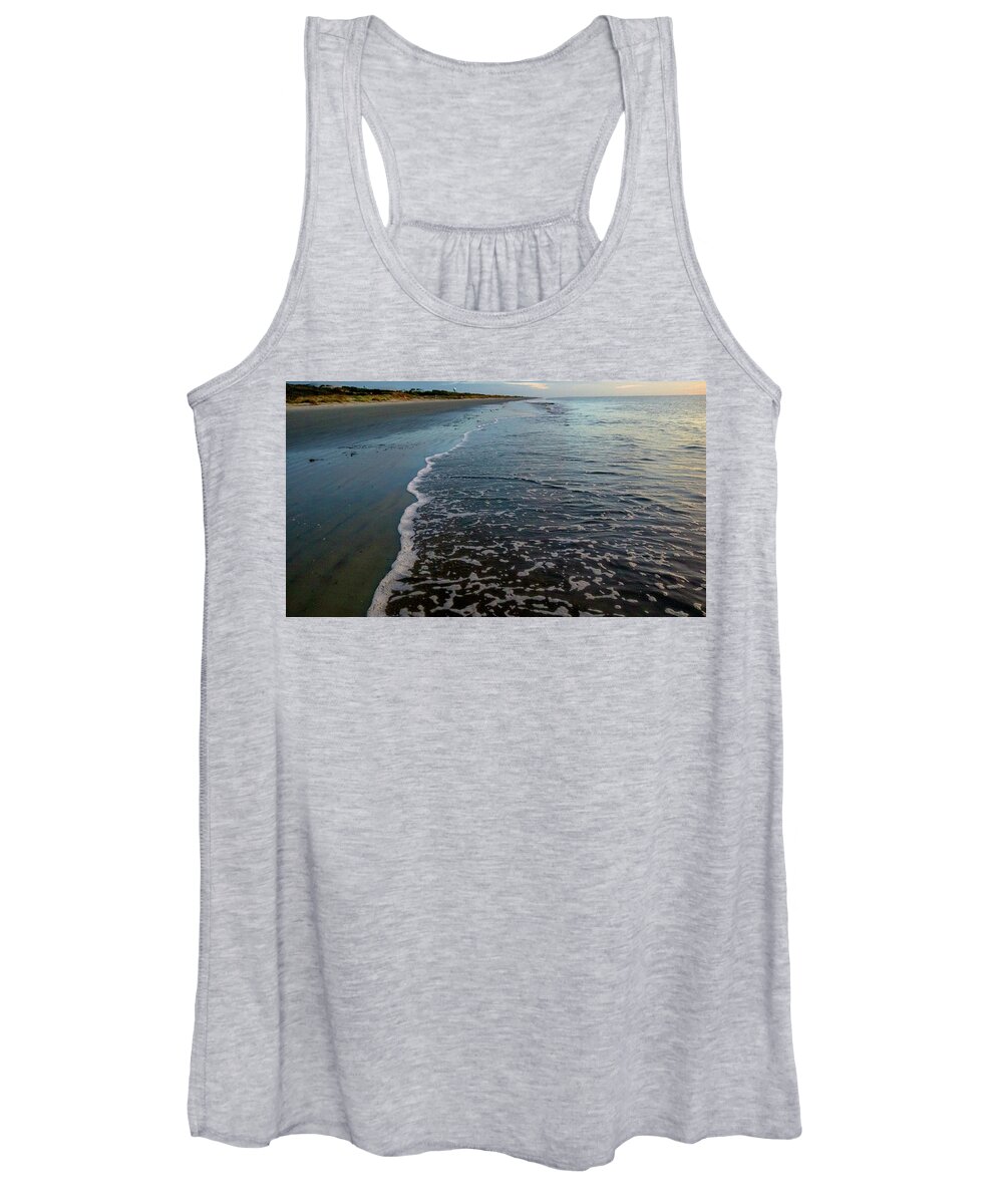 Morning Women's Tank Top featuring the photograph Early Jekyll Island Surf Line by Ed Williams