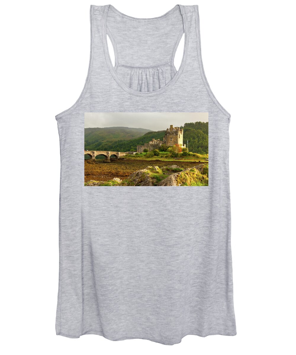 Scotland Women's Tank Top featuring the photograph Eilean Donan Castle in the loch Alsh at the highlands of Scotlan by Michalakis Ppalis