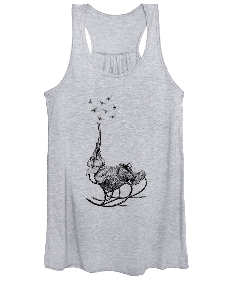 Elephant Women's Tank Top featuring the digital art Elephant In Rocking Chair by Madame Memento