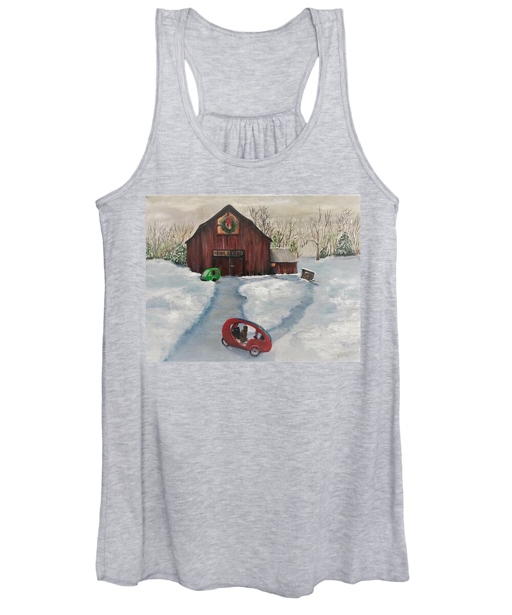 Snow Scene Women's Tank Top featuring the painting ELF Holiday Scene 2021 by Deborah Naves