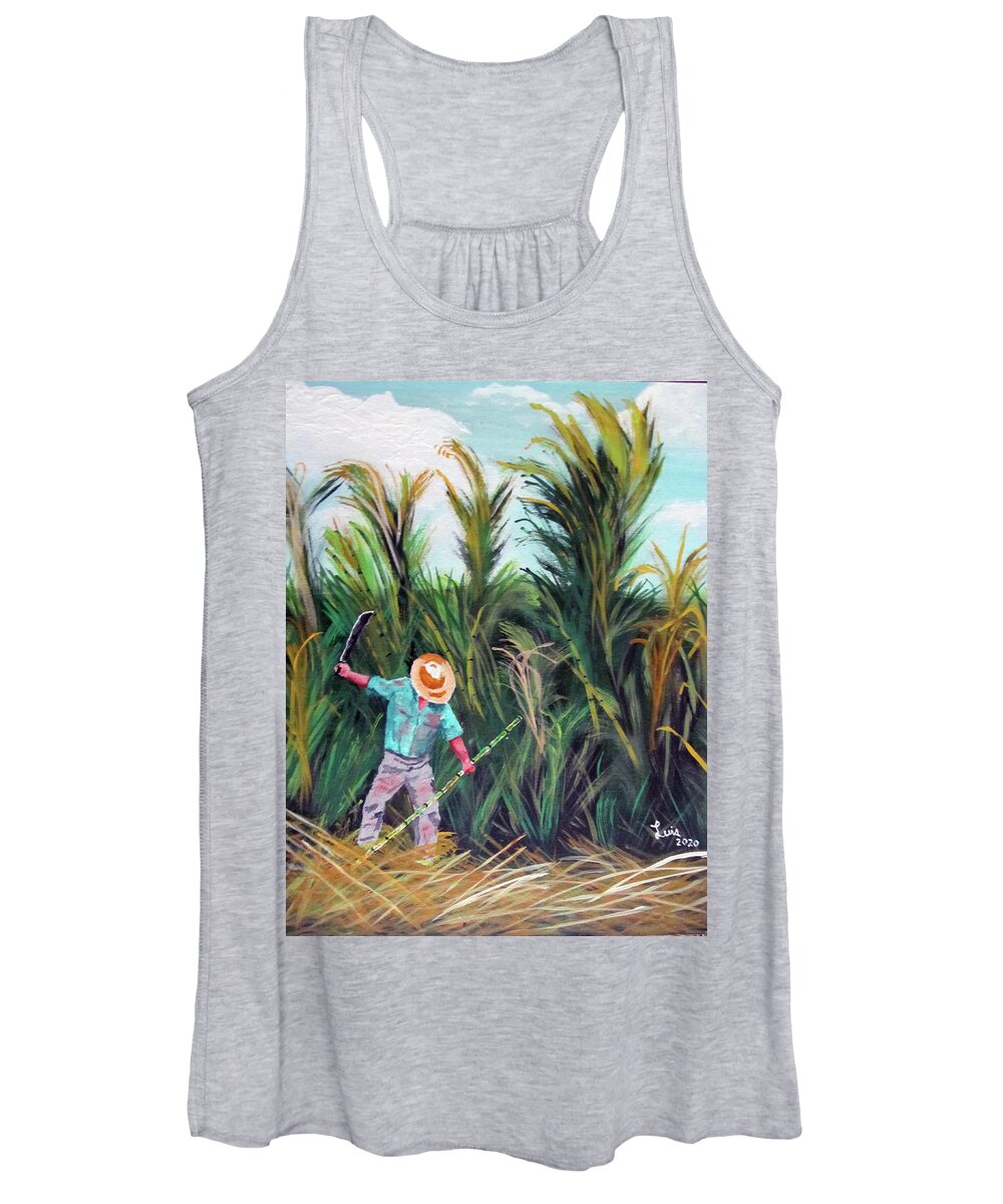 Cortando Cana Women's Tank Top featuring the painting En El Canaveral by Luis F Rodriguez
