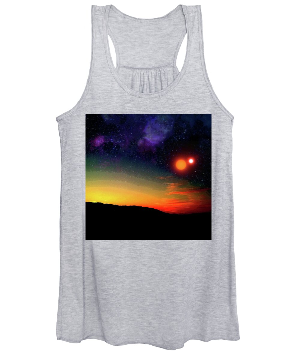 Sunset Women's Tank Top featuring the digital art Exoplanet Moon Rise by Don White Artdreamer