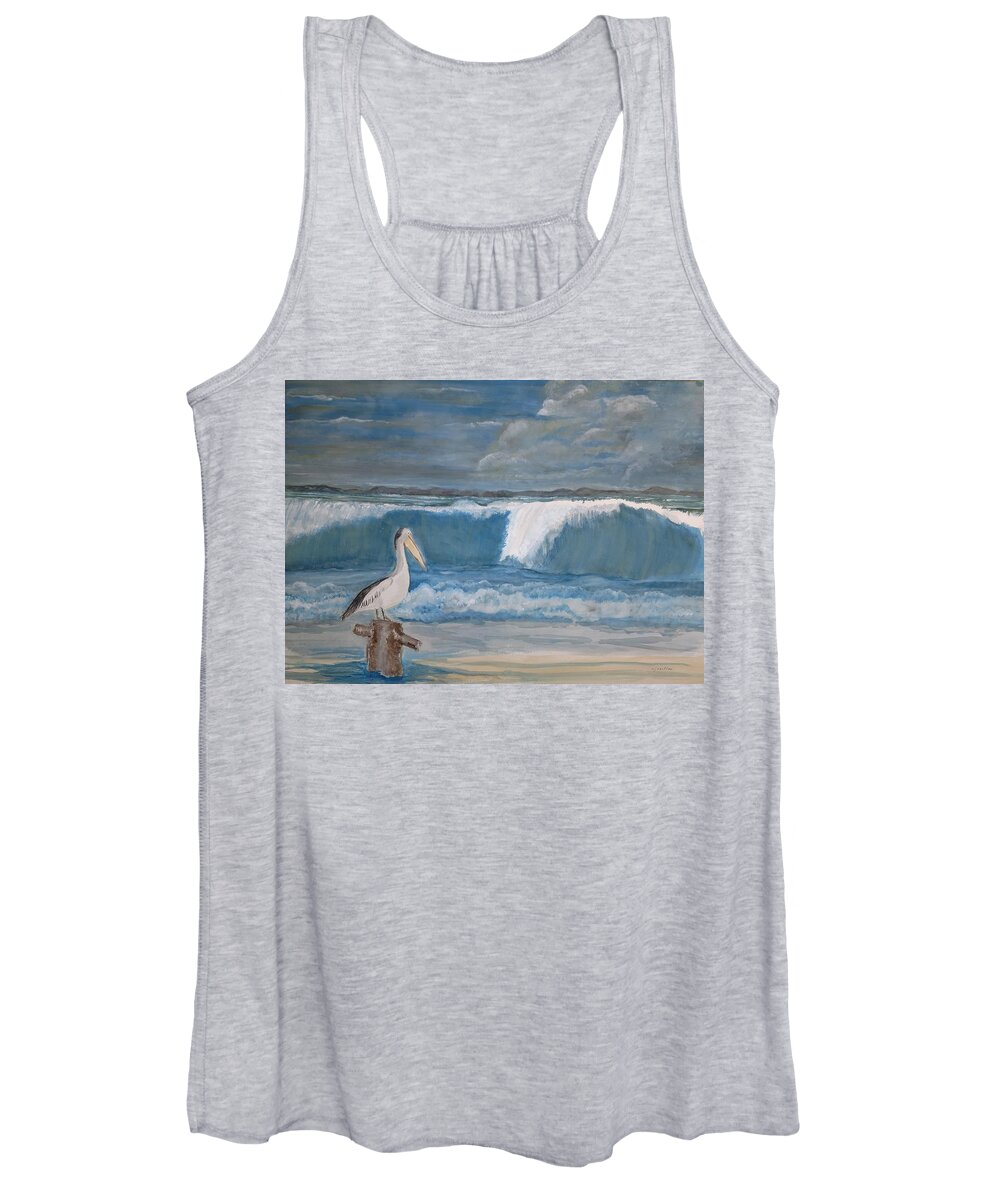 Pelican Women's Tank Top featuring the painting Facing the Storm - Watercolor by Claudette Carlton