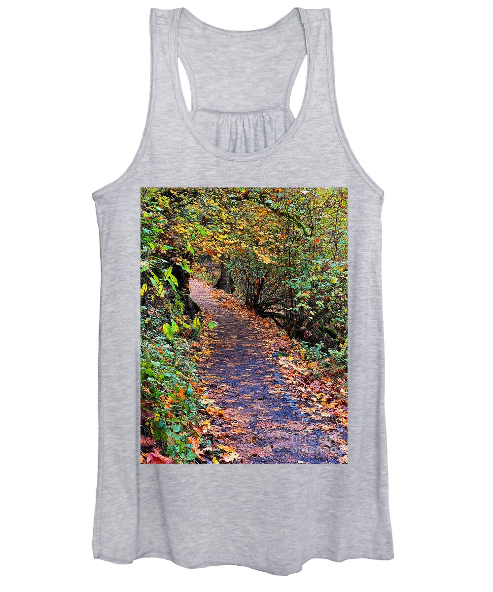 Nature Women's Tank Top featuring the photograph Fall Forest Path by Jeanette French